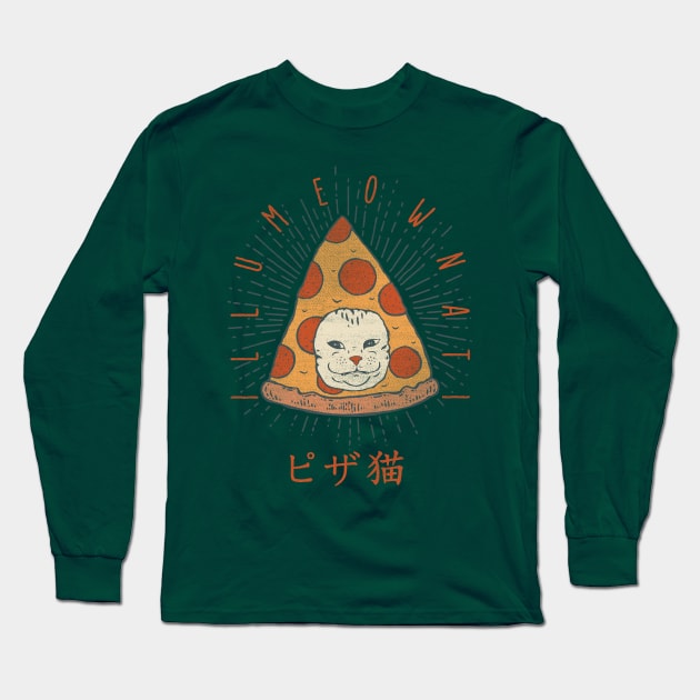 Illumeownati - Funny Illuminati Pizza Cat T Shirt Gift Ukiyo Quarantine Greeting Card Postcard Frontline Asking for Salami Pet 2020 Stay Inside Home Office Decor Idea Long Sleeve T-Shirt by anycolordesigns